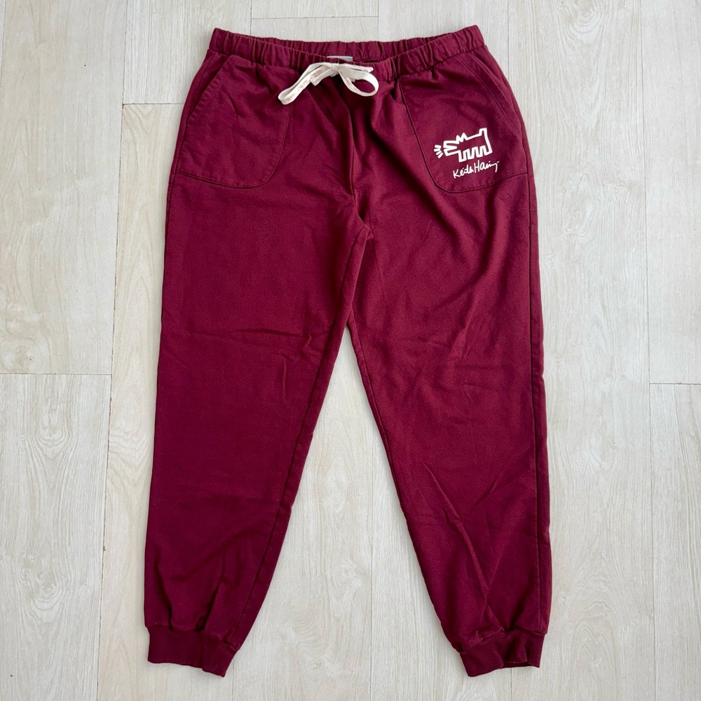 Keith Haring Burgundy Jogger Sweatpants Barking Dog Graphic Mens‎ Large